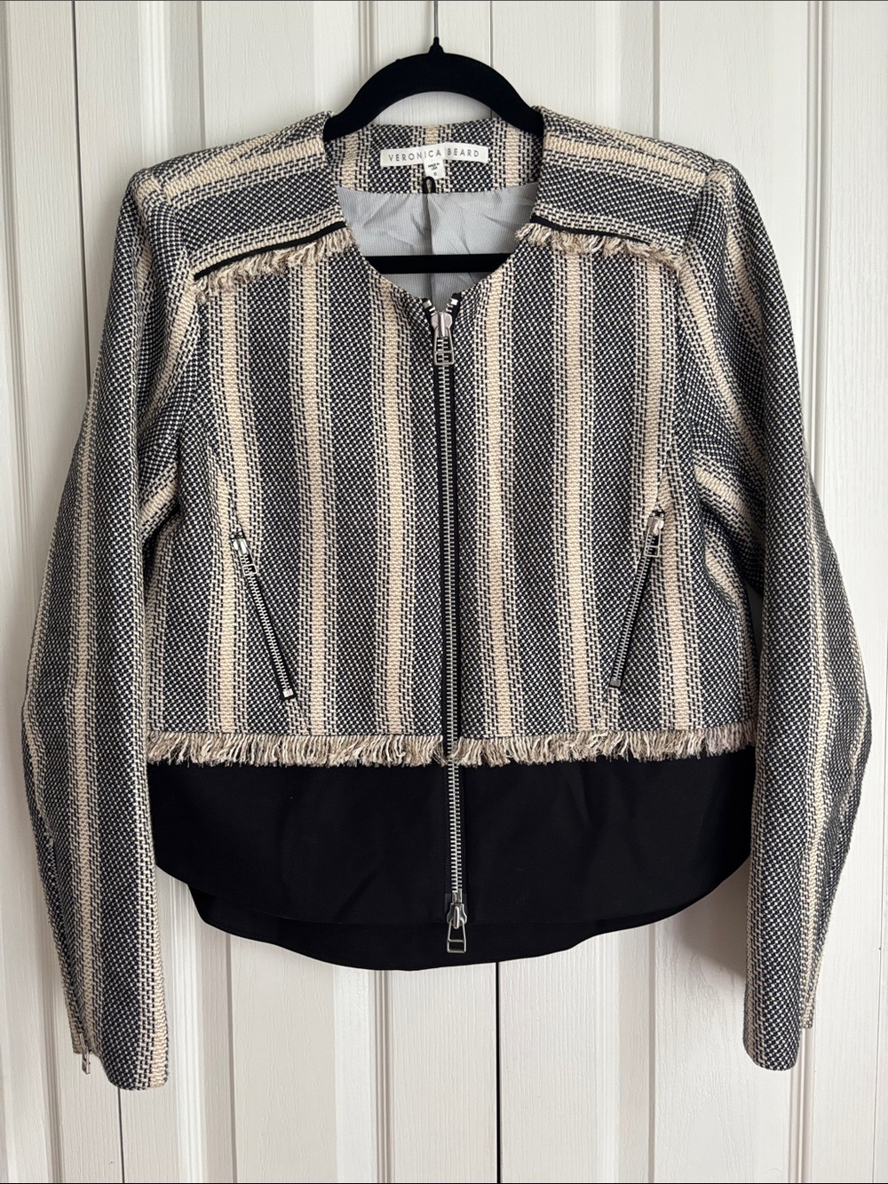 Veronica Beard Destin Tweed Striped Zip Up Jacket. Size 6